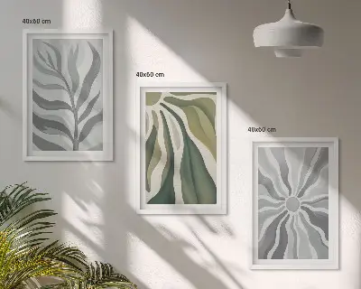 Juego de 3 cuadros con patrones de plantas en verde