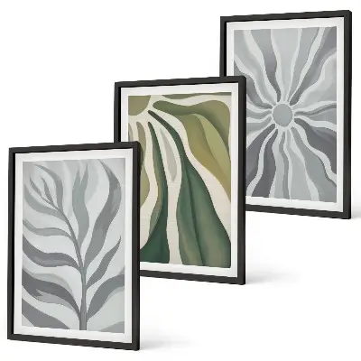 Juego de 3 cuadros con patrones de plantas en verde