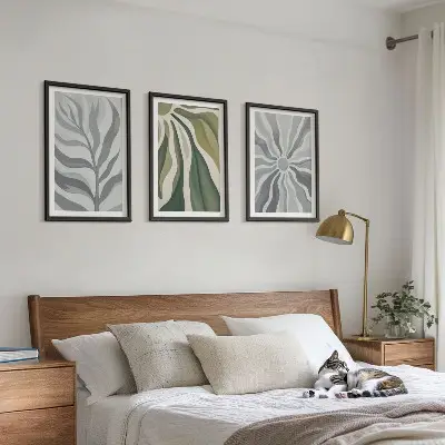 Juego de 3 cuadros con patrones de plantas en verde