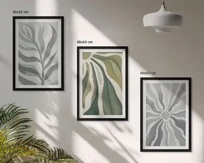 Juego de 3 cuadros con patrones de plantas en verde