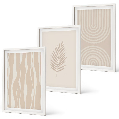 Set de 3 cuadros para salón patrones de plantas beige