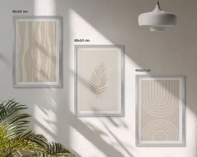 Set de 3 cuadros para salón con diseño de patrones de plantas en beige