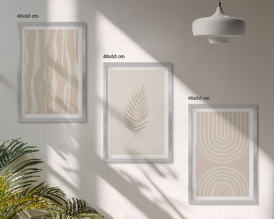 Set de 3 cuadros para salón patrones de plantas beige