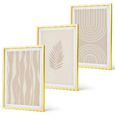 Set de 3 cuadros para salón con diseño de patrones de plantas en beige