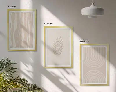 Set de 3 cuadros para salón con diseño de patrones de plantas en beige