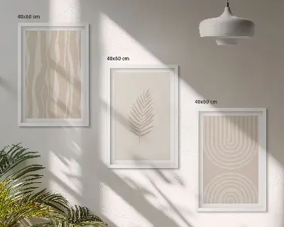 Set de 3 cuadros para salón con diseño de patrones de plantas en beige
