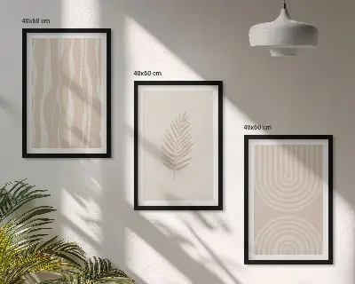 Set de 3 cuadros para salón con diseño de patrones de plantas en beige