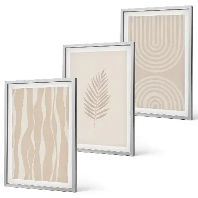 Set de 3 cuadros para salón con diseño de patrones de plantas en beige