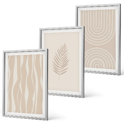 Set de 3 cuadros para salón patrones de plantas beige