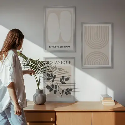 Juego de 3 cuadros con diseño de pósteres de plantas delicadas de estilo bohemio