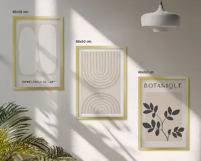 Juego de 3 cuadros con diseño de pósteres de plantas delicadas de estilo bohemio