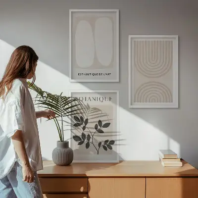 Juego de 3 cuadros con diseño de pósteres de plantas delicadas de estilo bohemio