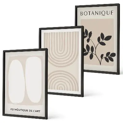 Juego de 3 cuadros con diseño de pósteres de plantas delicadas de estilo bohemio