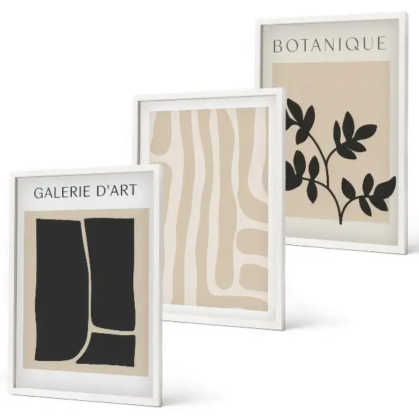 Set de 3 cuadros para salón con diseño de formas abstractas de plantas