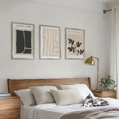 Set de 3 cuadros para salón con diseño de formas abstractas de plantas