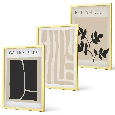 Set de 3 cuadros para salón con diseño de formas abstractas de plantas
