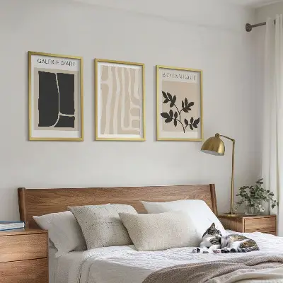 Set de 3 cuadros para salón con diseño de formas abstractas de plantas