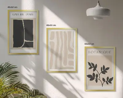 Set de 3 cuadros para salón con diseño de formas abstractas de plantas