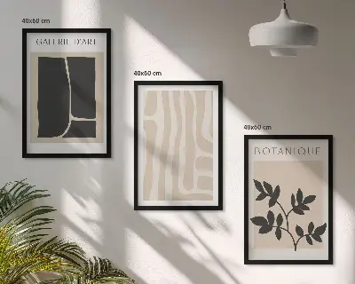 Set de 3 cuadros para salón con diseño de formas abstractas de plantas