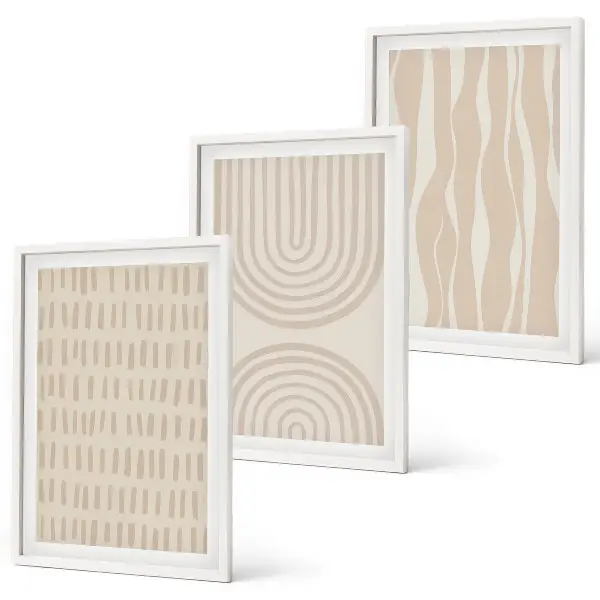 Juego de 3 cuadros con patrones abstractos en color beige