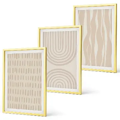 Juego de 3 cuadros con patrones abstractos en color beige