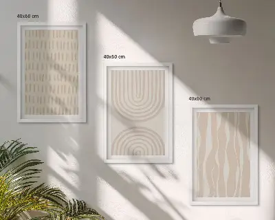 Juego de 3 cuadros con patrones abstractos en color beige