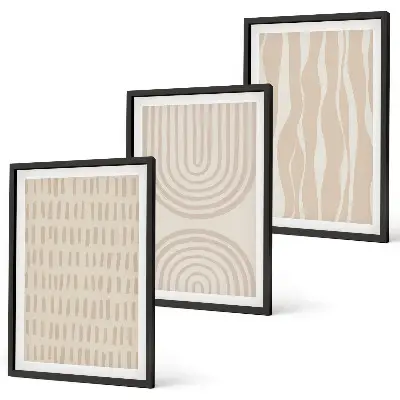 Juego de 3 cuadros con patrones abstractos en color beige
