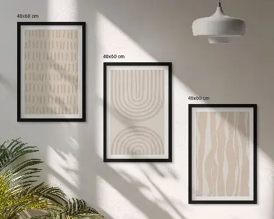 Juego de 3 cuadros con patrones abstractos en color beige