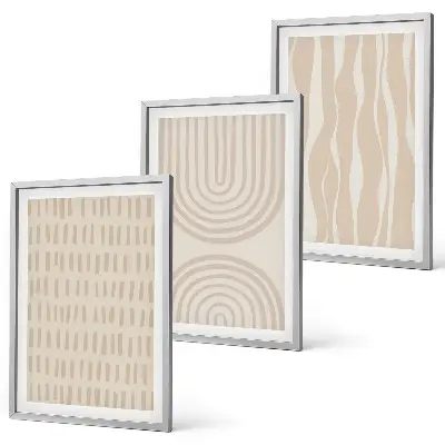 Juego de 3 cuadros con patrones abstractos en color beige
