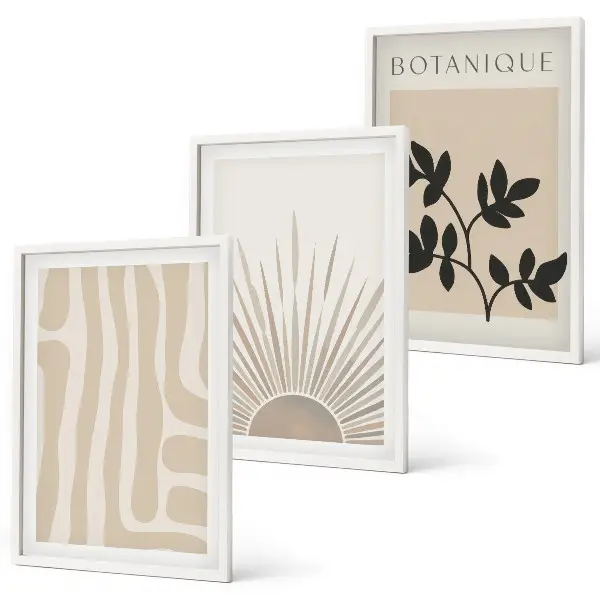 Set de 3 cuadros para salón con diseños de patrones abstractos de plantas
