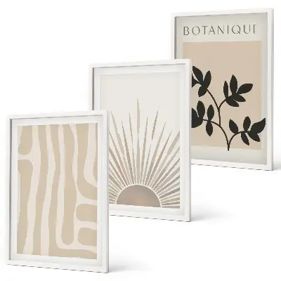 Set de 3 cuadros para salón con diseños de patrones abstractos de plantas