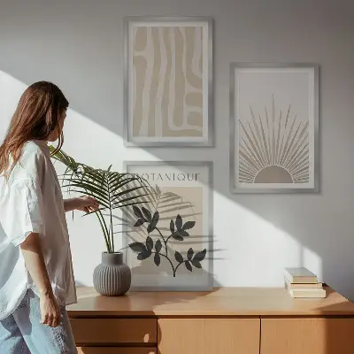 Set de 3 cuadros para salón con diseños de patrones abstractos de plantas