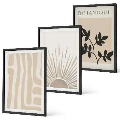Set de 3 cuadros para salón con diseños de patrones abstractos de plantas