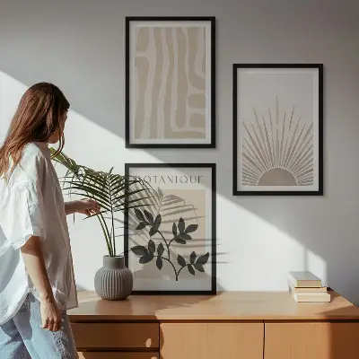 Set de 3 cuadros para salón con diseños de patrones abstractos de plantas