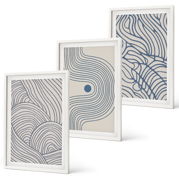 Set de 3 cuadros para salón Líneas abstractas, ondas y formas