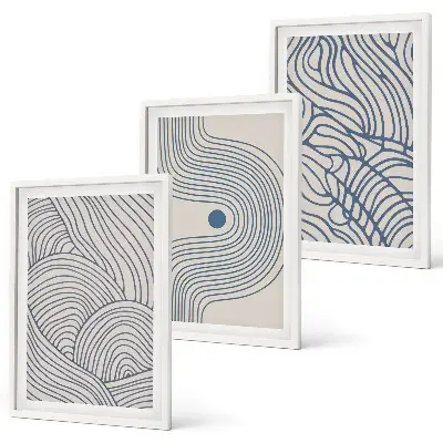 Set de 3 cuadros para salón diseño de líneas abstractas con ondas y formas