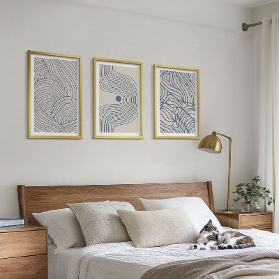 Set de 3 cuadros para salón Líneas abstractas, ondas y formas