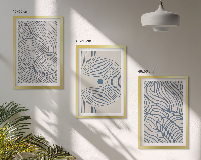 Set de 3 cuadros para salón Líneas abstractas, ondas y formas