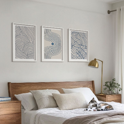 Set de 3 cuadros para salón Líneas abstractas, ondas y formas