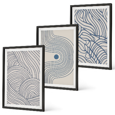Set de 3 cuadros para salón Líneas abstractas, ondas y formas