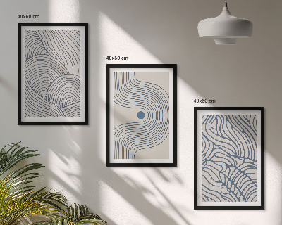 Set de 3 cuadros para salón Líneas abstractas, ondas y formas