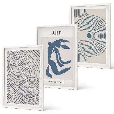 Cuadros abstractos de líneas azules juego de 3 piezas