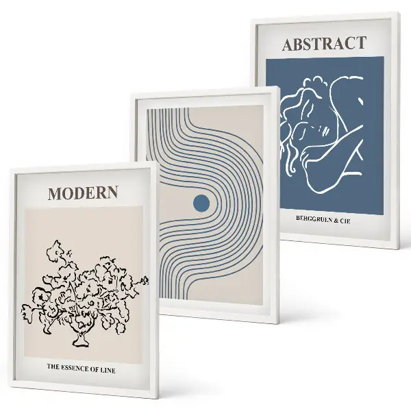 Set de 3 cuadros para salón con diseño de carteles abstractos de flores y líneas