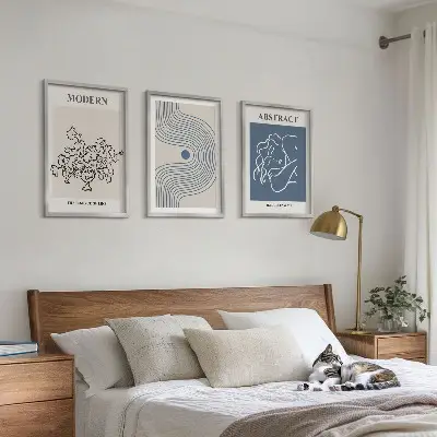 Set de 3 cuadros para salón con diseño de carteles abstractos de flores y líneas