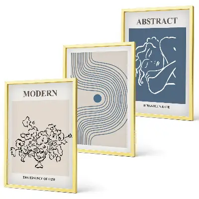 Set de 3 cuadros para salón con diseño de carteles abstractos de flores y líneas