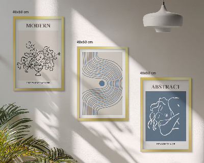 Set de 3 cuadros para salón Carteles abstractos con líneas de flores