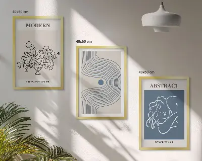 Set de 3 cuadros para salón con diseño de carteles abstractos de flores y líneas