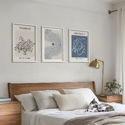 Set de 3 cuadros para salón con diseño de carteles abstractos de flores y líneas