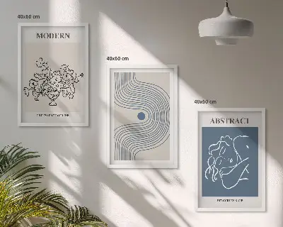 Set de 3 cuadros para salón con diseño de carteles abstractos de flores y líneas
