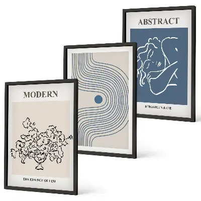 Set de 3 cuadros para salón con diseño de carteles abstractos de flores y líneas